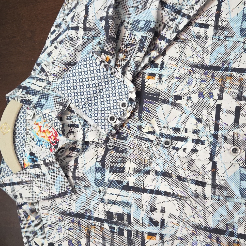 Robert Graham Blue and Gray Casual Button Down Shirt Small